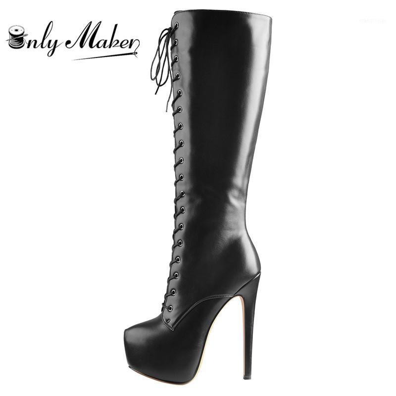 

Onlymaker Women's Round Toe Stiletto Platform Zipper Knee High Boots16CM High Heel Pattern Lace Up Plus Size Boots For Winter1, P91114a