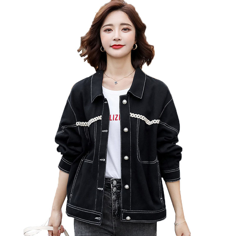 

Spring Autumn Denim Woman's Jacket of Vintage Short Stylish Fashion Outwear Feminine Single-breasted Casual Cowboy Overcoat Tops R752 62y7, Black