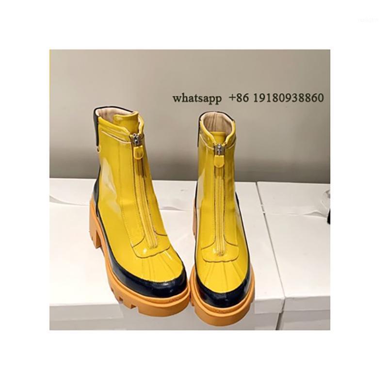 

Comfortable Waterproof And Antiskid Mid Heel Short Boots Increase Height Zipper Bright Leather Fashion High Quality Boot1, Black