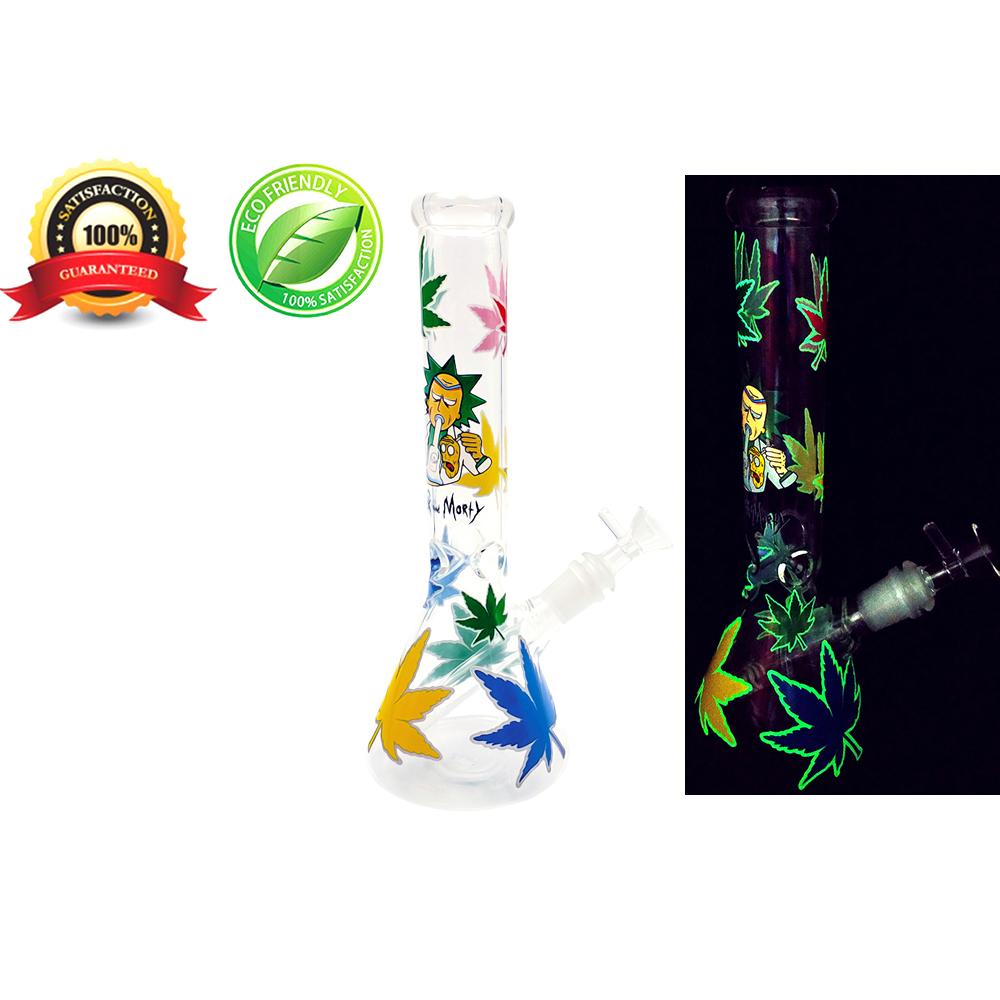 

11 inch Glass Bong Handmade Beaker Style Water Pipe Smoking Accessories (Glowing Rick)