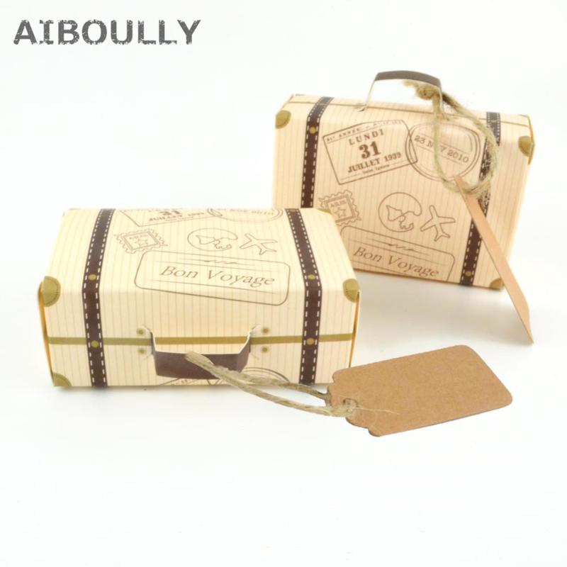 

Gift Wrap 100pcs Creative Mini Suitcase Candy Box Carton Card Packaging Wedding Birthday Party Favors With Tag