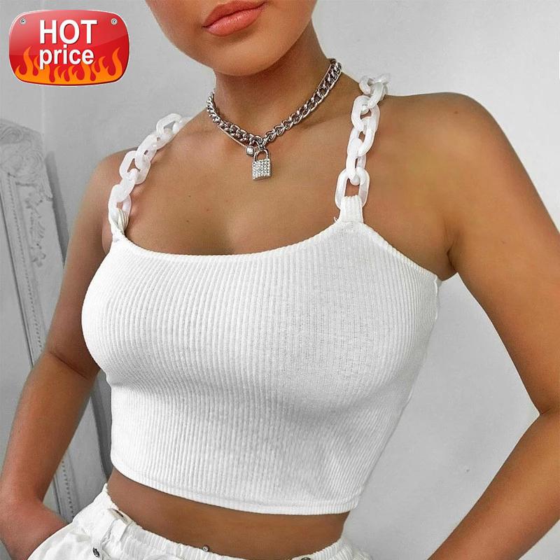 

2020 New Sexy Ladies Casual Sleeveless Chains Tank Crop Tops Women Fashion Tees Backless Punk Mini Vest Streetwear Harajuku #8H2i, White