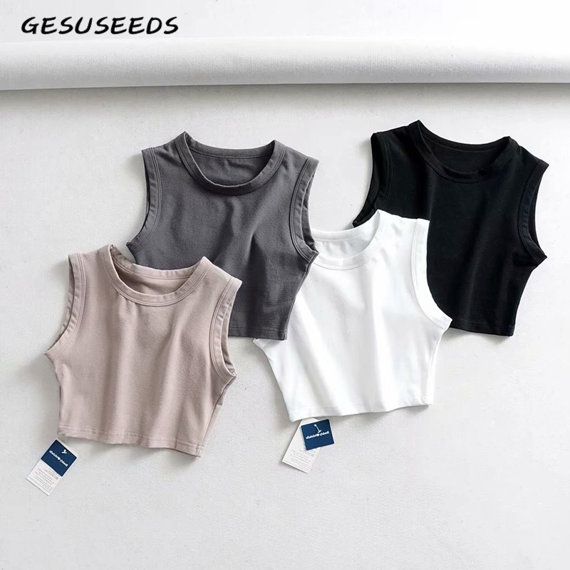 

Vintage basic black tank top women casual crop top for girls cute crop top women white Summer Y200422