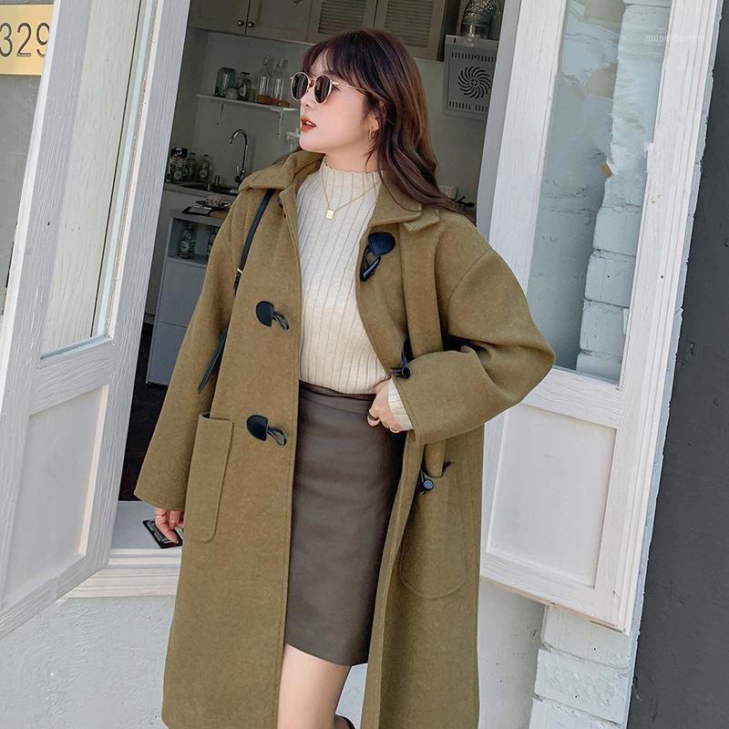 

Winter Fashion Plus Size Coat Women Vertical Collar With Hood Horn Button Female Warm Joker Overcoat Soft Ladies Long Chic Y1661, Black