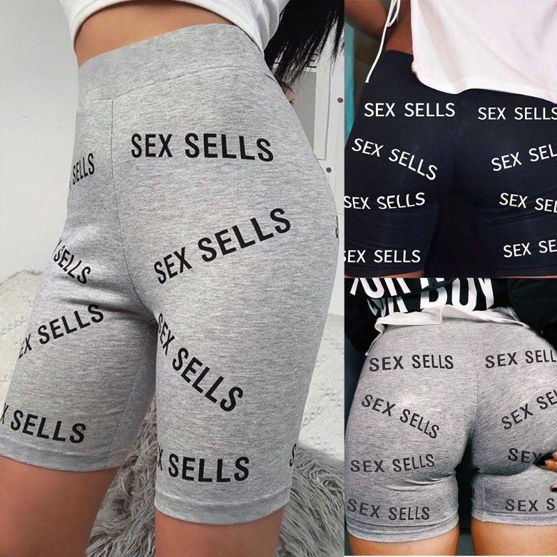 

Womens High Waist Skinny Sports Biker Shorts Sexy Letters Printed Cotton Yoga Fitness Hot Pants Workout Tight Leggings1, Bk