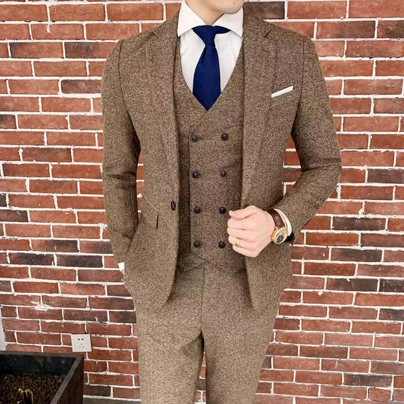 

New Wool Herringbone Slim Fit Formal Wedding Suits For Mens 2021 Costume Mariage Homme 3 Piece Set Blazer&Vest&Pants Custom Made, Black