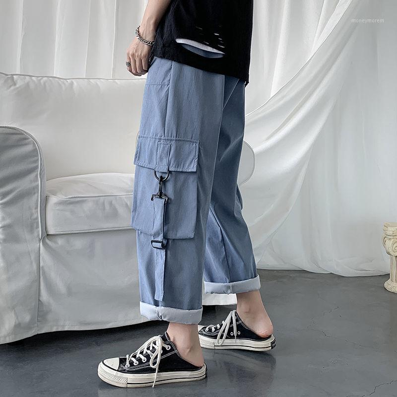 

2020 Fashion Men's Casual Cargo Pants Loose Straight Drawstring Pockets Ankle Length Safari Style Trousers Plus Size -3xl1, Black