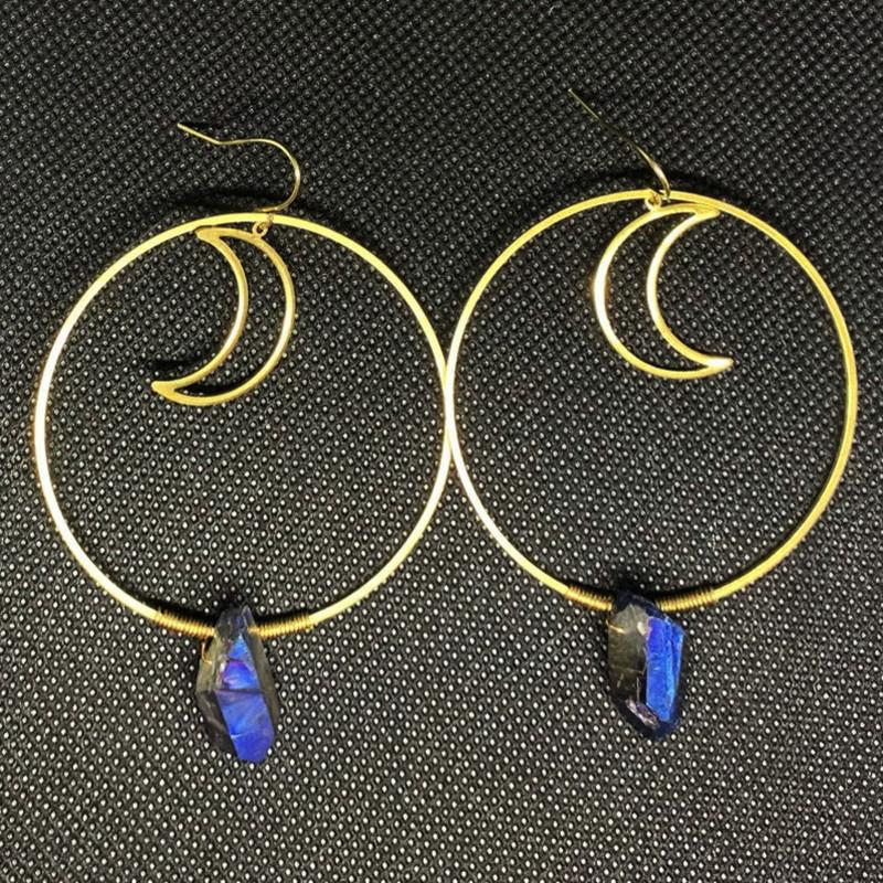 

Mystery of the Moon earrings Blue Quartz Hoops in Brass fashion jewelry novelty eardrop women gift 2020 new beautiful charm