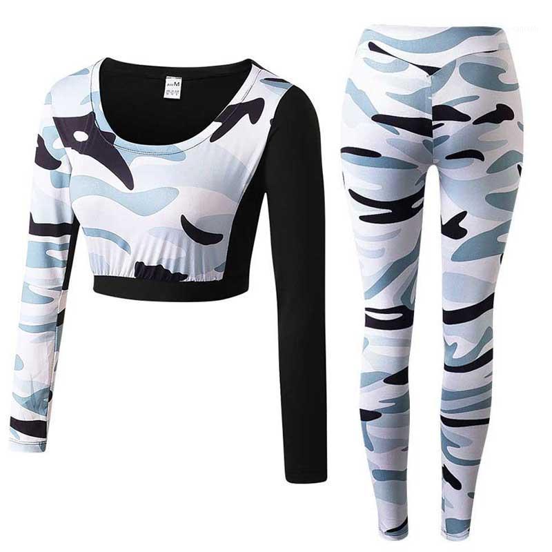 

Women Fitness Camouflage Leggings+Top Workout Clothing Workout Gym Sport Run Slim Yoga Set Exercise Bodybuilding Shirt+Pant E441, Army green