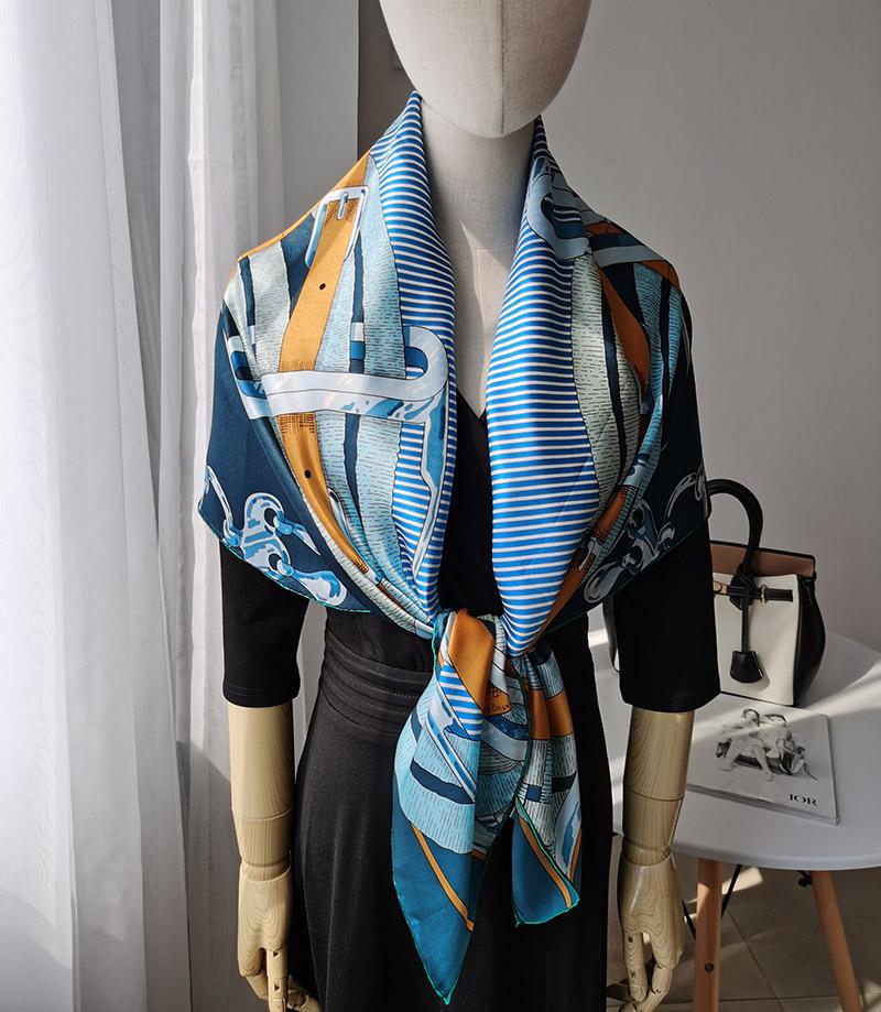

Women's 100% Pure Silk 12mm Satin Printed Big Square Scarf Wrap Kerchief 108cm 42.5" WD012-2