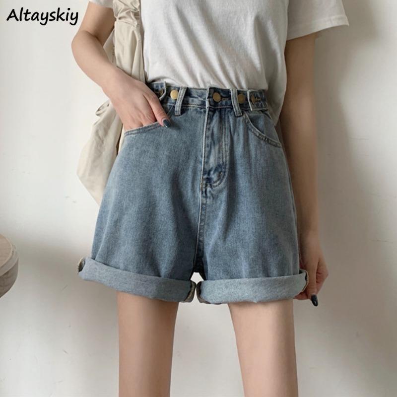 

High Waist Shorts Women Korean Trendy Basic All-match Chic Hot Summer Femme Streetwear Leisure Newest Womens Denim Short Trouser, Blue