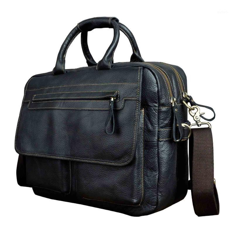 

Men Quality Leather Large Business Briefcase Handbag 15.6" Laptop Case Attache Portfolio Bag One Shoulder Messenger Bag 2951-b1, Black
