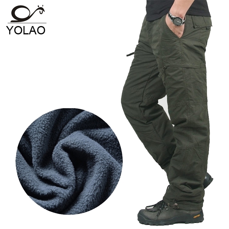 

YOLAO brand Winter Double Layer Men's Cargo Pants Warm Baggy Pants Cotton Trousers For Men Male Military Camouflage Tactical B02 201128, Black
