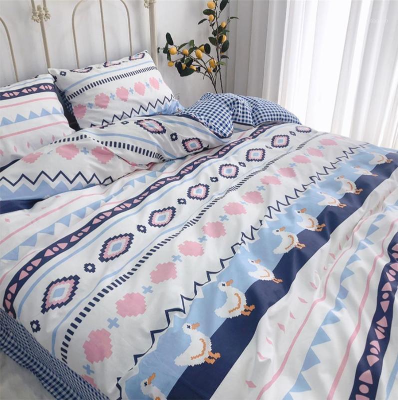 

Cute cartoon duck bedding set teen child kid, full queen cotton single double home textile bed sheet pillow case quilt cover1, Picture color