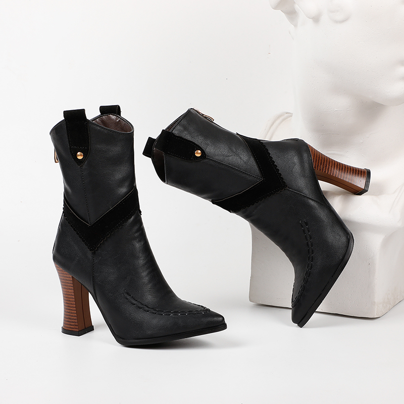 

2021 New High Heels Dress Party Shoes Women Mid Calf Pointed Toe Warm Autumn Winter Boots Ladies Black Brown Green Size 34-43 5dfb, Nise
