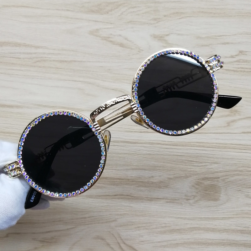 

Lens Round Sunglasses Metal Rhinestone Frame Steampunk Clear Retro 2020 Sunglasses Frame Circle T200106 Iabou, White;black