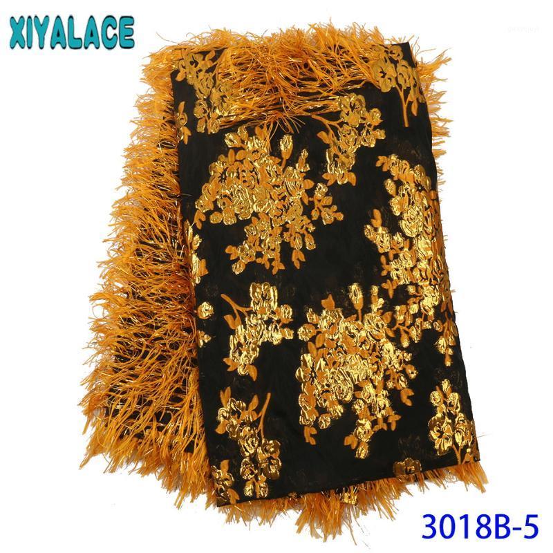 

Latest Lace Fabric High Quality Gold Lace Fabrics Brocade Fabric with Feather for Party Wedding KS3018B1