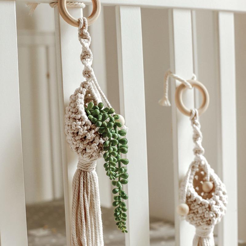 

Handmade Macrame Woven Basket Natural Cotton Rope Wall Mounted Flower Pot Accessorie Bohemian =Indoor Garden Decor Supplie J