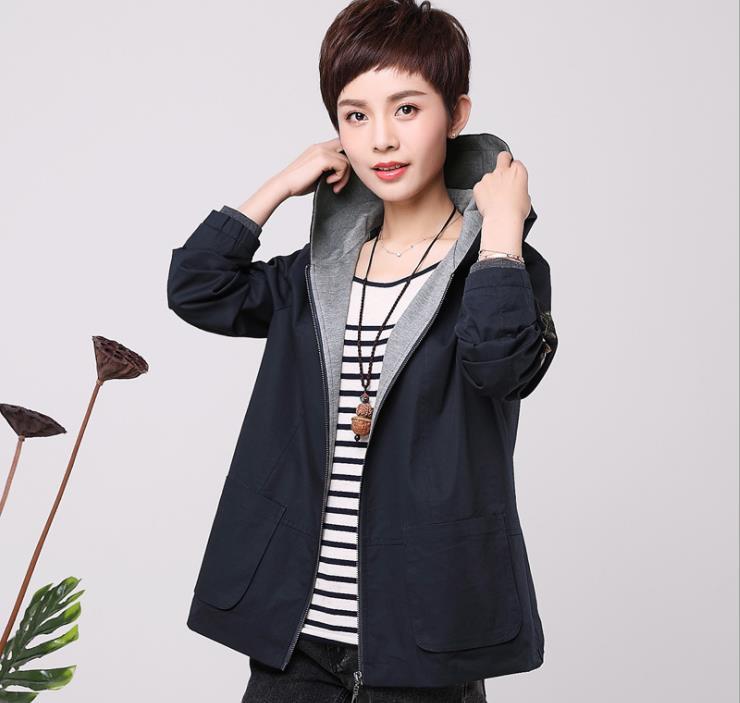 

2020 coat spring and autumn short hooded large size women's short jacket, Blue
