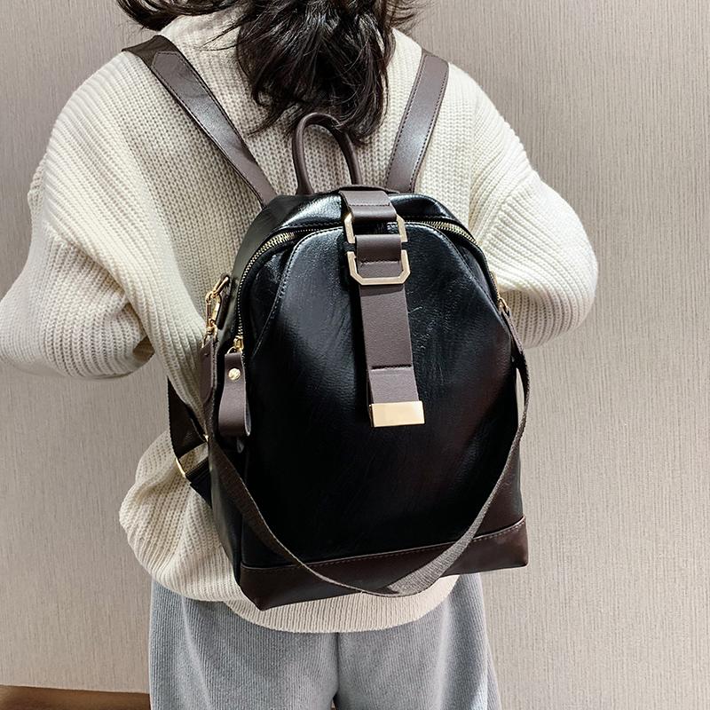 

Fashion PU Leather Backpack Purse for Women Travel Back Pack Luxury Designer Bag Multi-pockets Large Capacity Mochila Para Mujer, Khaki