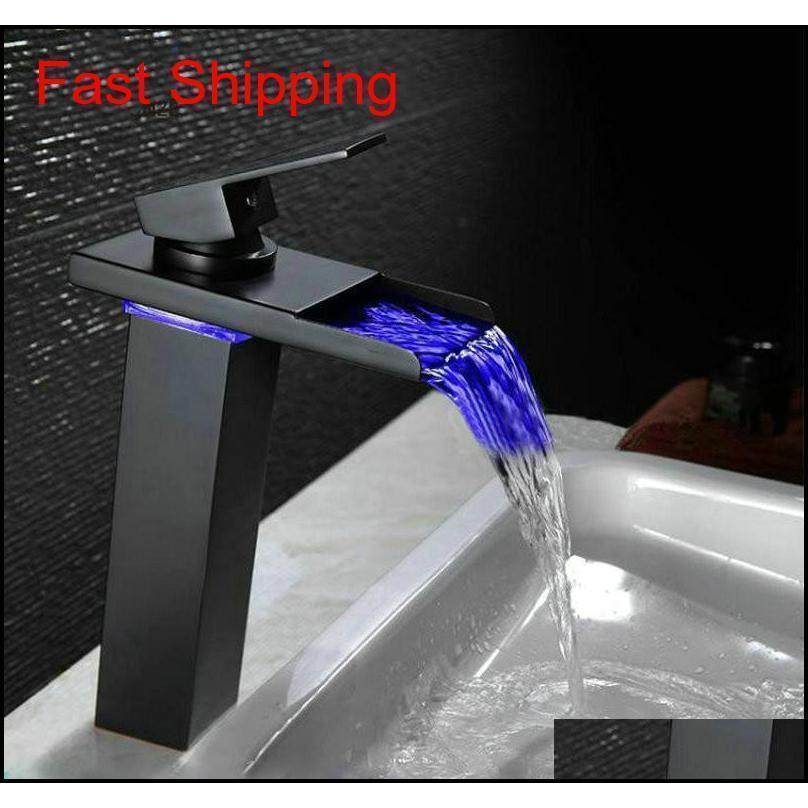 

10.6" Black Water Powered Led Faucet Bathroom Basin Faucet Brass Mixer Tap Waterfall Faucets Hot Col jllvZm trustbde