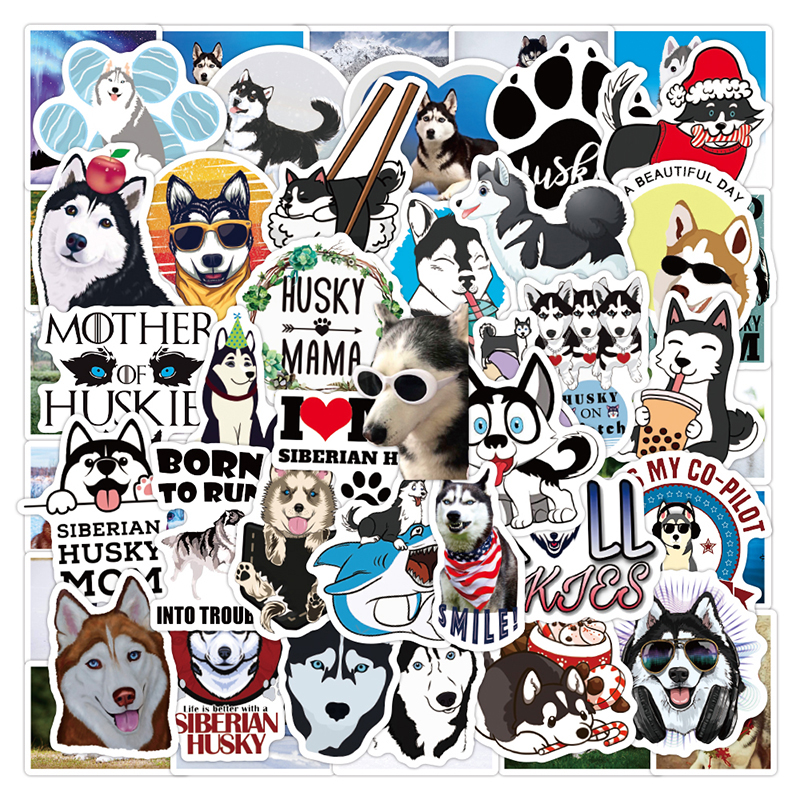 

50PCS Husky Cartoon Pet Dog Graffiti Stickers Waterproof Kawaii Cute Stationery Travel Luggage Laptop Skateboard Skin Scrapbooking DIY Decals Kids Toys