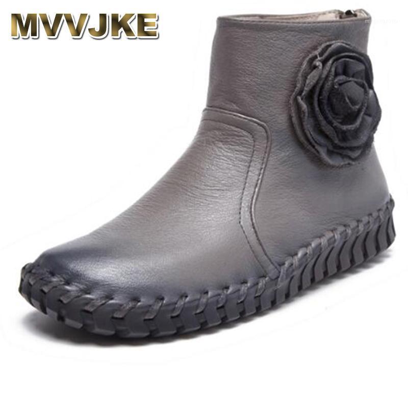 

MVVJKE 2020 Fashion Handmade Genuine Leather Boots For Manual suture Women Ankle Shoes Vintage Mom Shoes Retro Style botas mujer1, Black