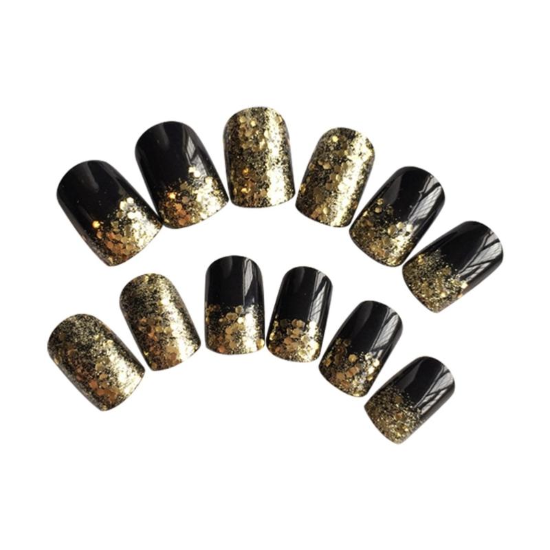 

24pcs DIY False Nail Tips Full Cover Creative Sequin Fake Nails False Nail for Women Girls, As shown