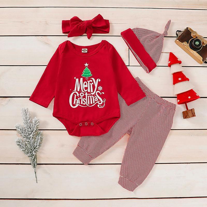 

2020 Merry Christmas Baby Clothes For Newborn Baby Boys Girls Long Sleeve My First Christmas Romper Bodysuit+deer Pants 4pcs Set1, Red