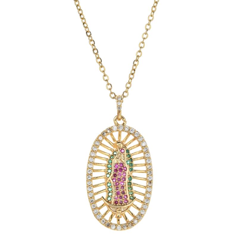 

Virgin Mary Pendant Necklace for Women Gold Color CZ Crystal Stainless Steel Jewelry Wholesale Colar Chain Cross Trendy Gift