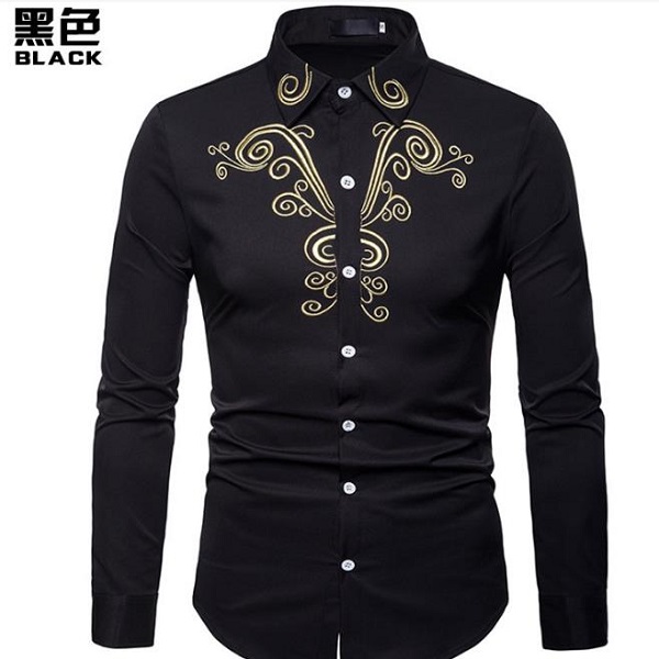 

Brand Fashion Male Shirt Long-Sleeves Tops Embroidered Casual High Quailty Mens Dress Shirts Slim, White