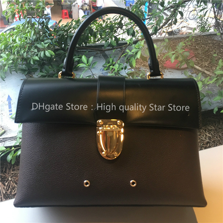 

High Quality Genuine Leather Women Bag Brand designer Purse Handbag Tote sale discount checks plaid luxury famous, Black