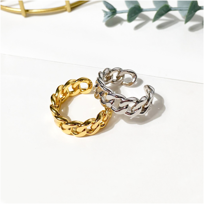 

Unisex Trendy Men Women Rings Gold Silver Colors Smooth Cuban Chain Rings For Men Women Fashion Jewelry With Box Free Shipping Wholesale