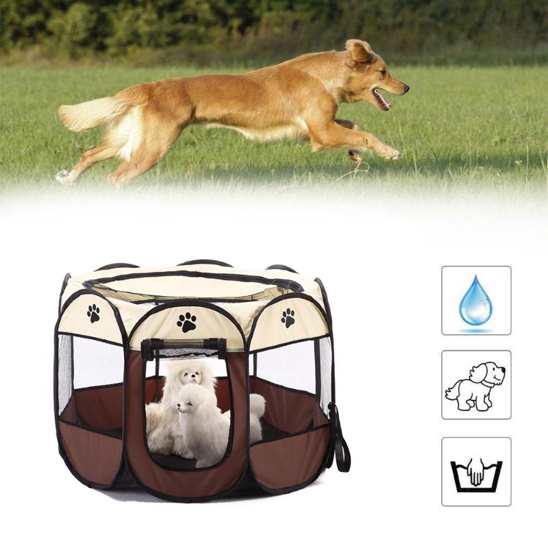 

Folding Pet Carrier Tent Playpen Dog Cat Fence Cage Puppy Kennel Large Space Foldable Exercise Play Indoor Outdoor, Coffee