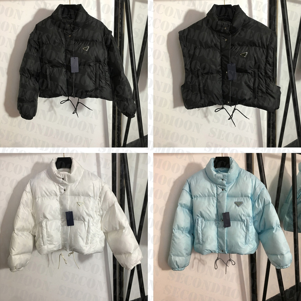 

Womens Fashion Short Jackets Designer Triangle Badge Coat Detachable Sleeve Cotton Outerwear Winter Warm Windproof Jacket, Extra shipping fee
