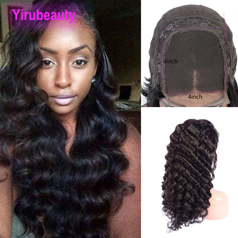 

150% density Deep Wave 4*4 Lace Closure Wigs Indian Raw Virgin Hair 4X4 Lace Wig 10-32inch Natural Color 100% Human Hair