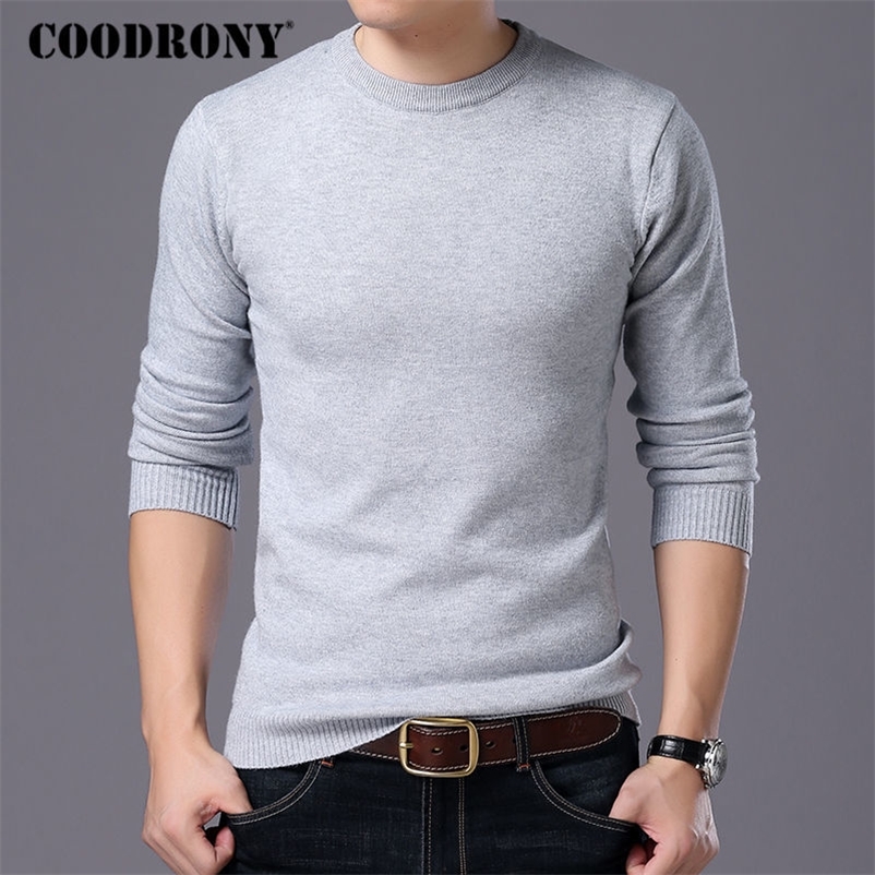 

COODRONY Sweater Men Autumn Winter Warm Mens Knitted Wool Sweaters Solid Color Casual O-Neck Pull Homme Cotton Pullover Men 7209 201203, Burgundy