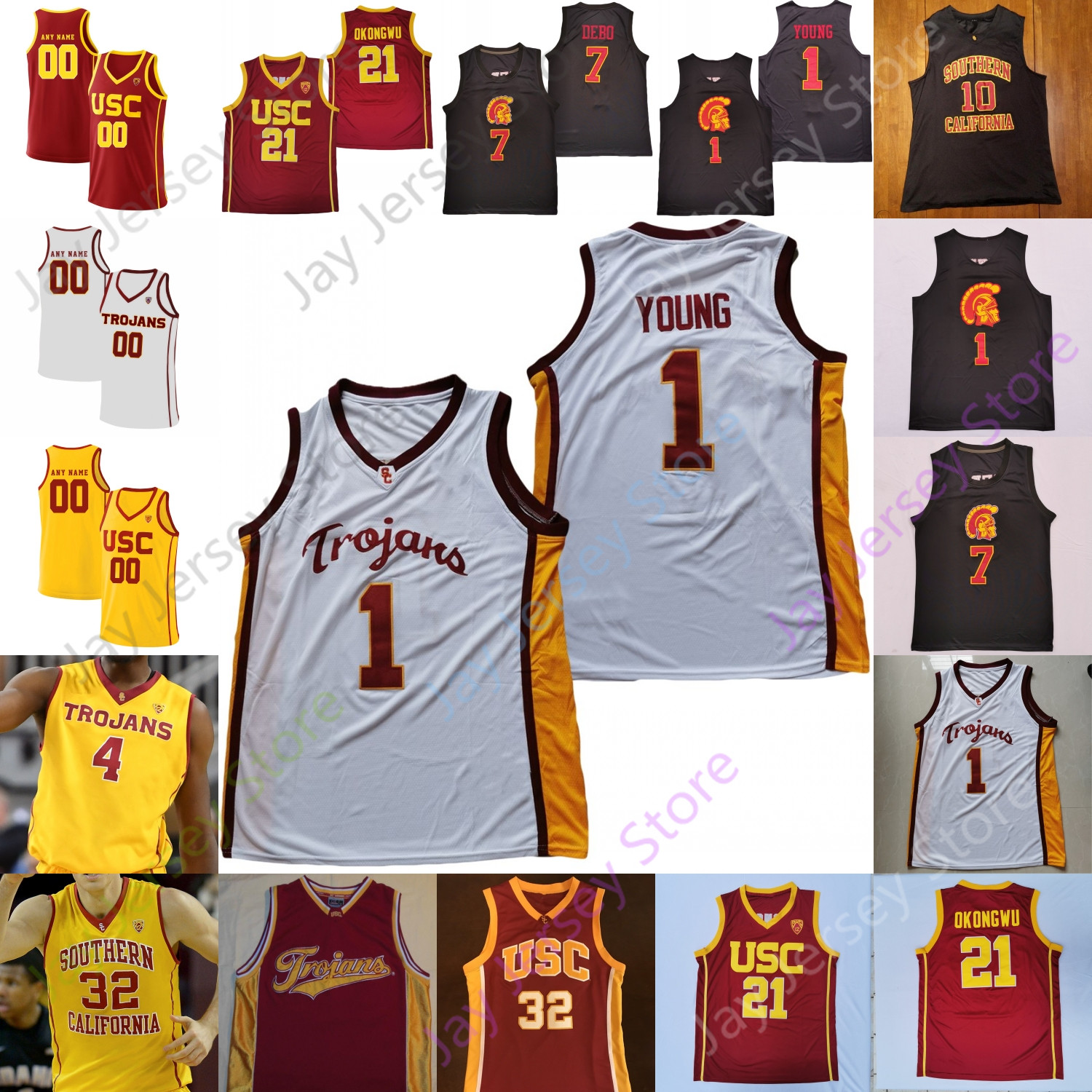 

USC Trojans Basketball Jersey NCAA College Isaiah Mobley Nick Young Chevez Goodwin Boogie Ellis Peterson Max Agbonkpolo Ethan Anderson Okongwu Bronny James, Black i