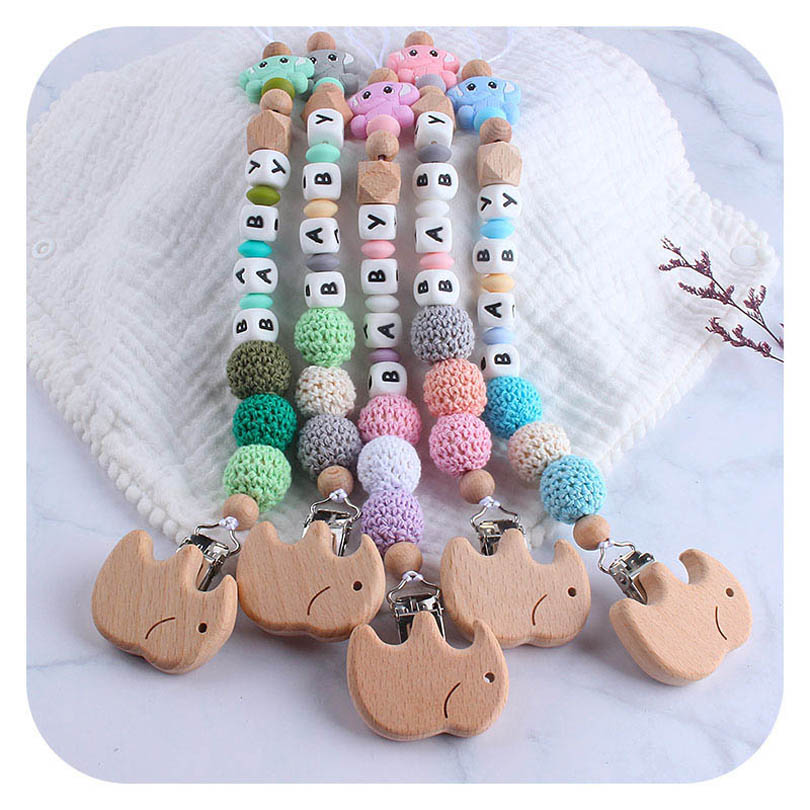 

DIY Silicone Wood Baby Pacifier Clip chain Baby Dummy Pacifier Clip Anti-lost Chain Infant Nipple Clip Baby Toys Accessories B3558