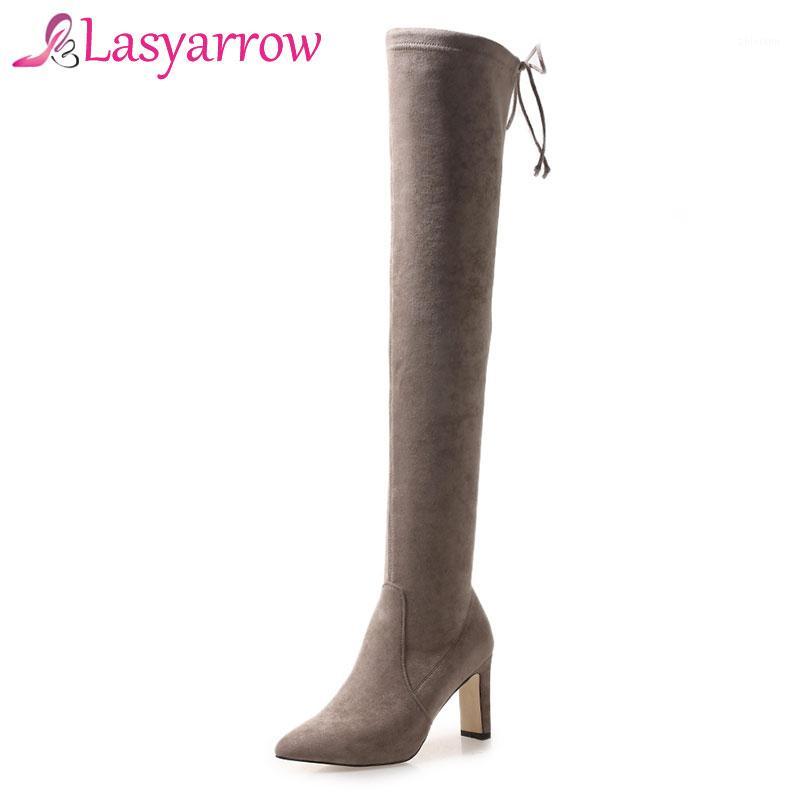 

Lasyarrow Over the Knee High Boots High Heels Sexy Pointed Toe Thigh Long Boots Ladies Sapatos Femininas Lace Up Suede Shoe1, Black