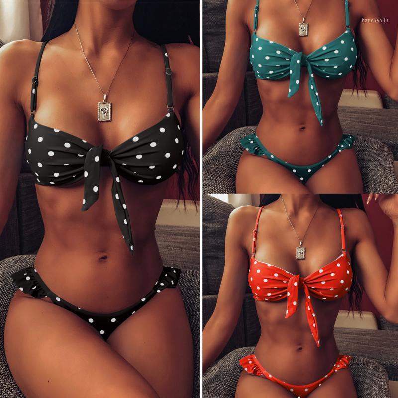 

Sexy Bow Tie Push Up Bikini Set Polka Dot Retro Bikini Frill G-String Thong Swimwear Beachwear Bathing Suit1
