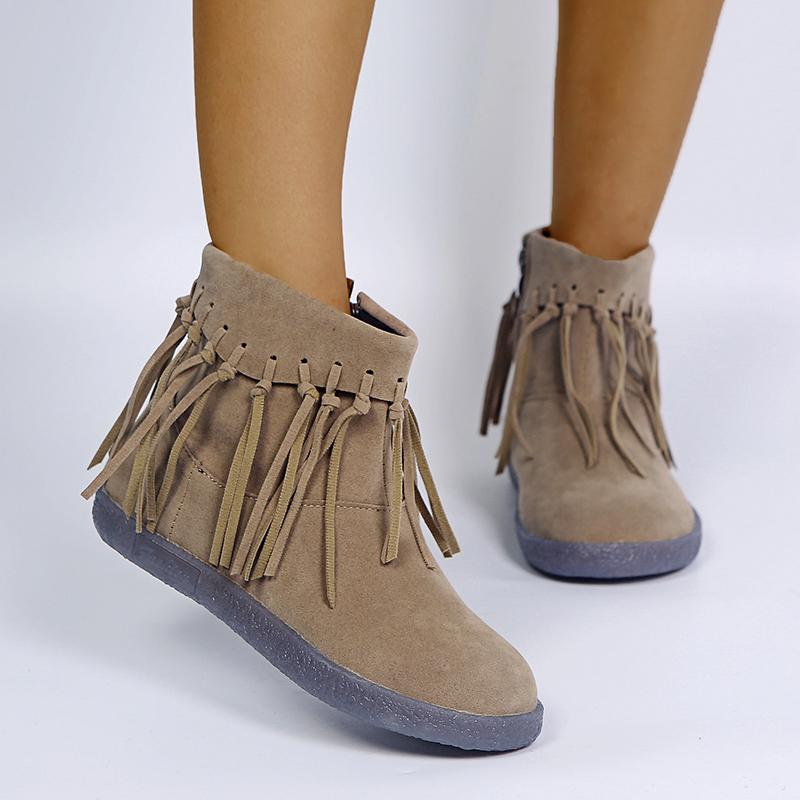 

Women Winter Warm Cotton Boots Cow Suede Leather Winter Shoes Woman Plush Women Snow Boots Moccasin Ankle Flat Botas Mujer, Khaki