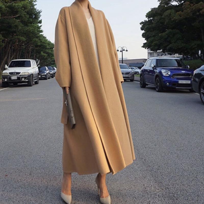 

EWQ] 2020 Autumn new long sleeve plus size Woolen Mantel Kaschmir Korean chic minimalist ladies winter cardigan jacket, White