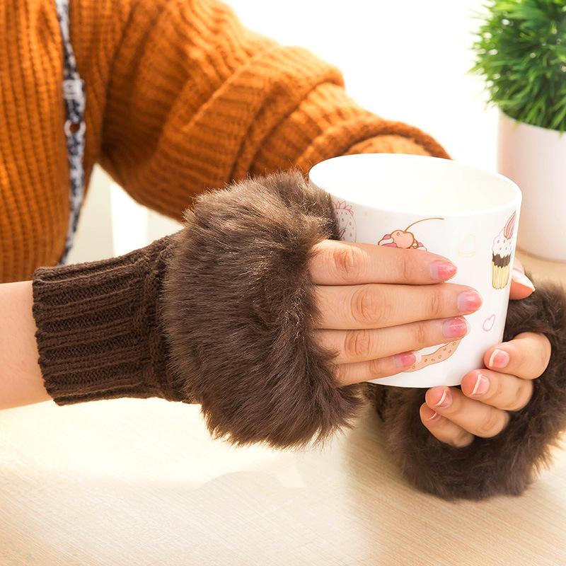 

Five Fingers Gloves High Quality Women Winter Half Finger Touch Arm Hand Warmer Knitted Wool Mittens Warm Fingerless