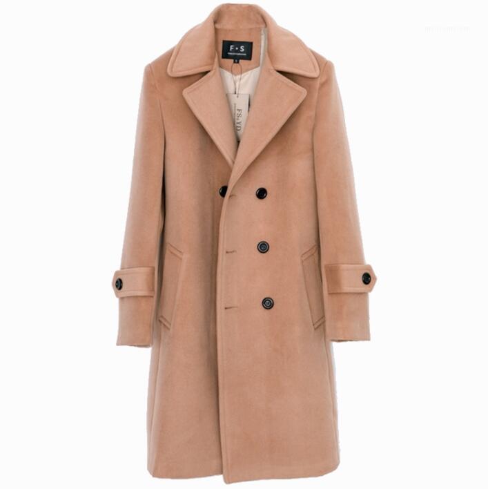 

Khaki casual woolen coat men trench coats long sleeves double breasted clothes overcoat mens cashmere coat casaco england 9181, Black