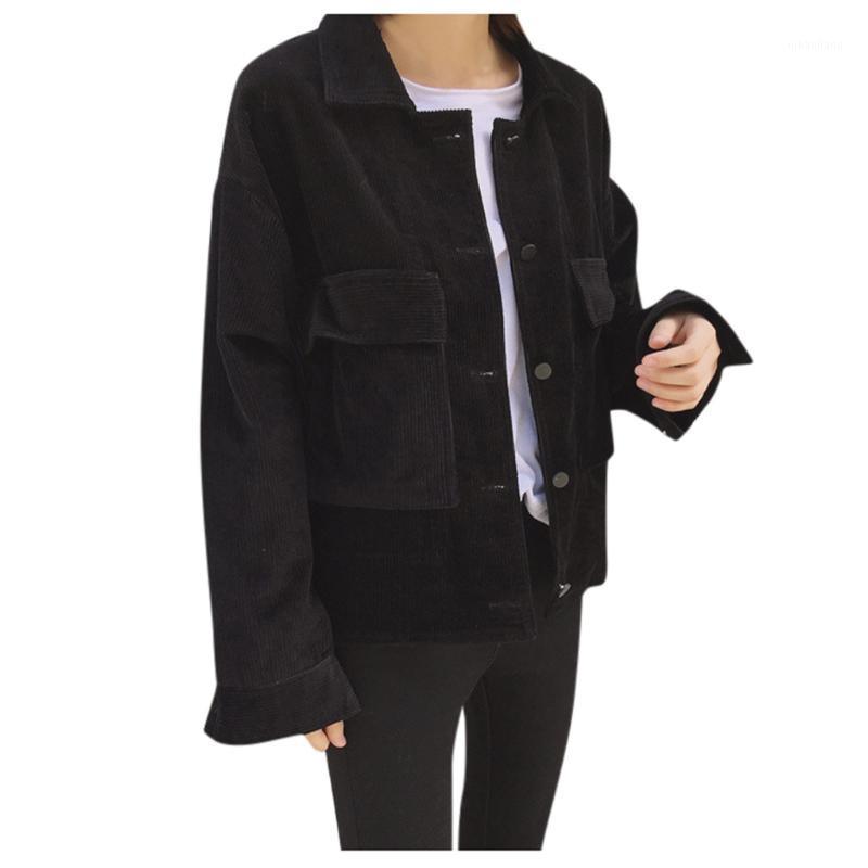 

FREE OSTRICH Autumn Winter New Harajuku Corduroy Women Coats free size Overcoats Female Cute Jackets Solid Color Clothing1, Bk