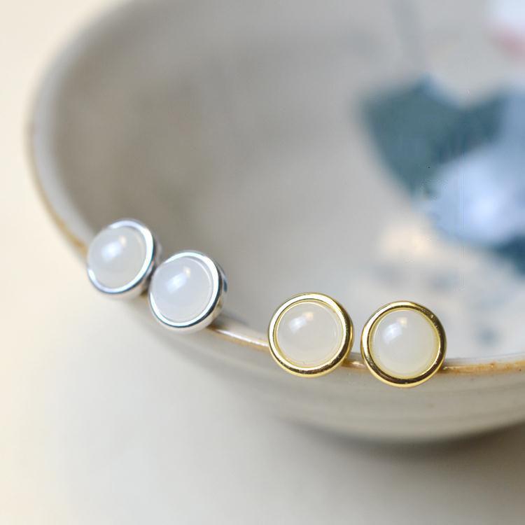 

New sterling silver inlaid natural Hetian white jade small fresh design cold wind charm niche unique women's brand jewelry