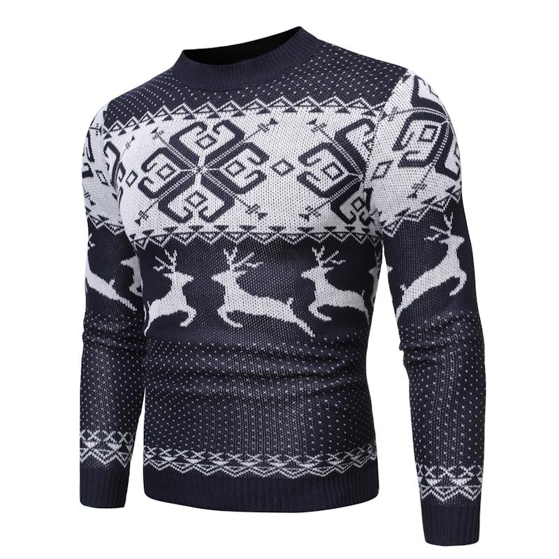 

Funny Christmas Sweater Men Snow Deer Printed Autumn Winter, White;black