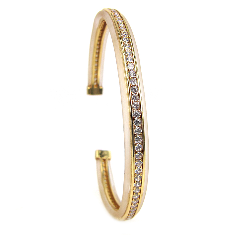 

Pure Gold Color Transparent Rubber Cuff Bangles,Micro Pave Clear CZ Protecting Watch River Bangles For Men & Women