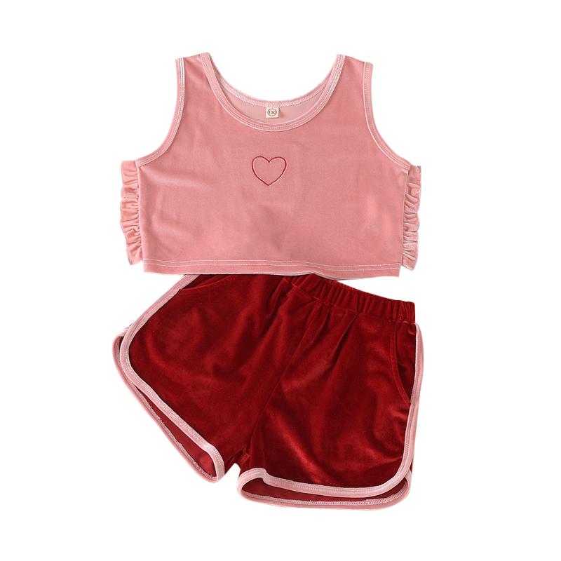 

Valentine Lovely 4-9 Years Little Girls Two Piece Set Round Neck Sleeveless Vest Solid Color Shorts with Pockets for Summer, As pic